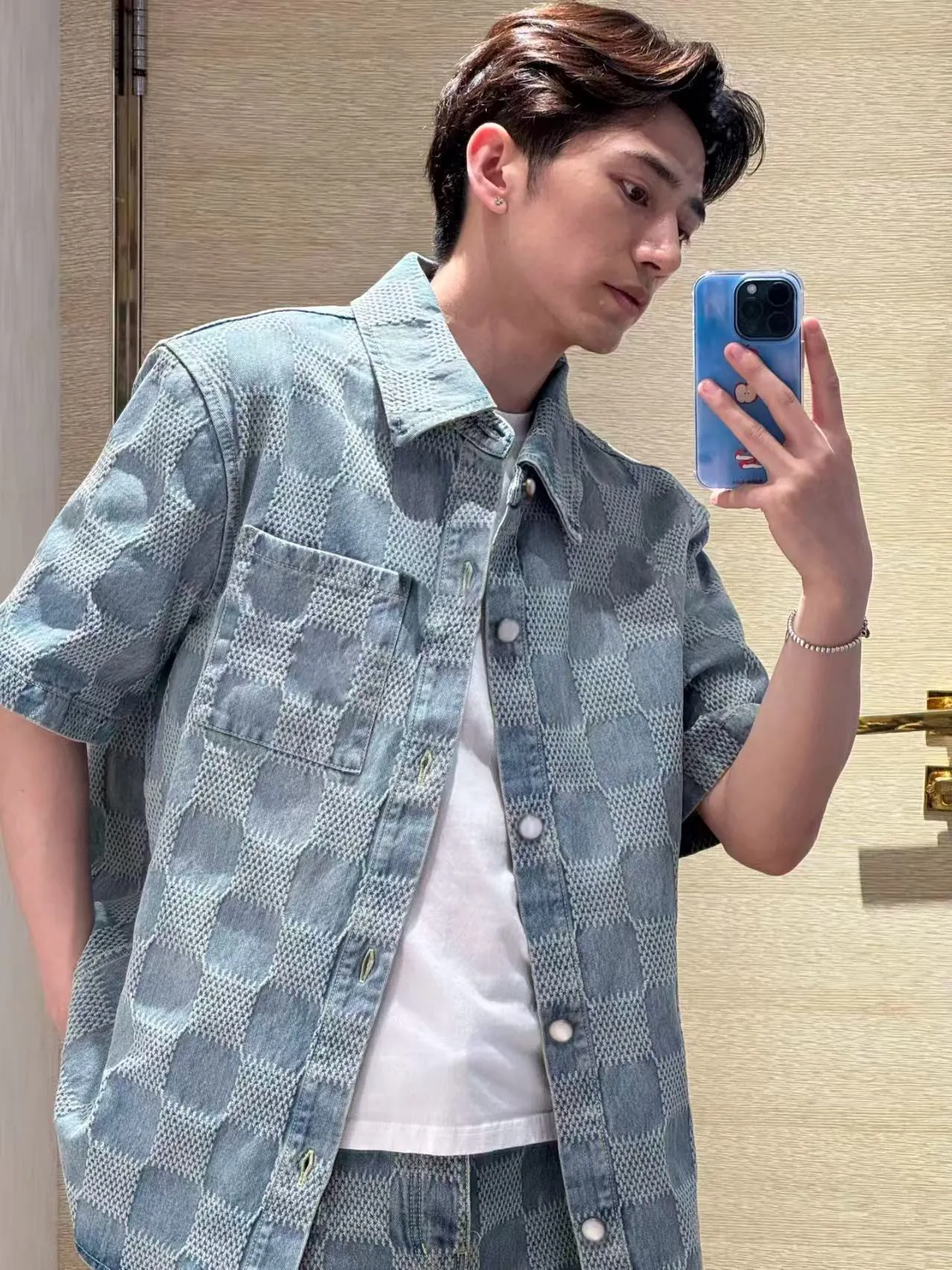 Louis Vuitton/Louis Vuitton all-over checkerboard denim short sleeves